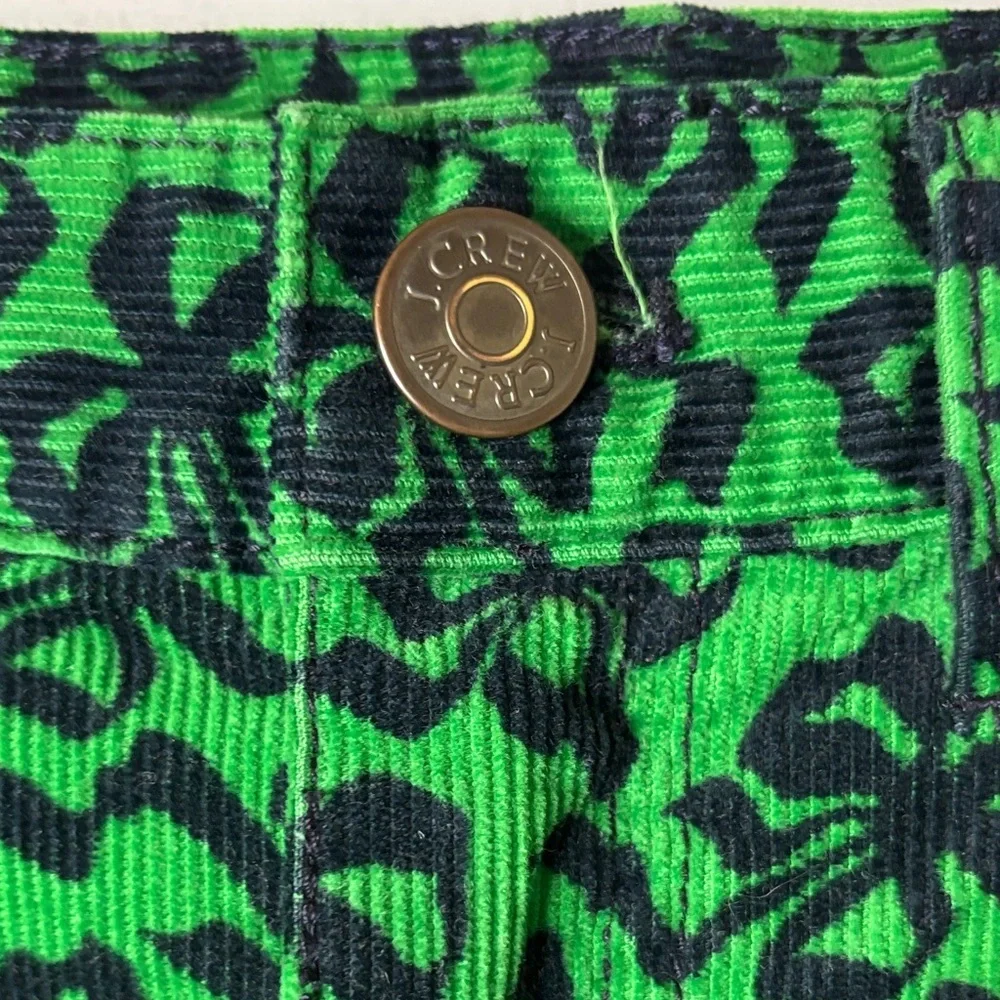 J. Crew Green and Black Bow Patterned Corduroy Ankle Jeans Size 26